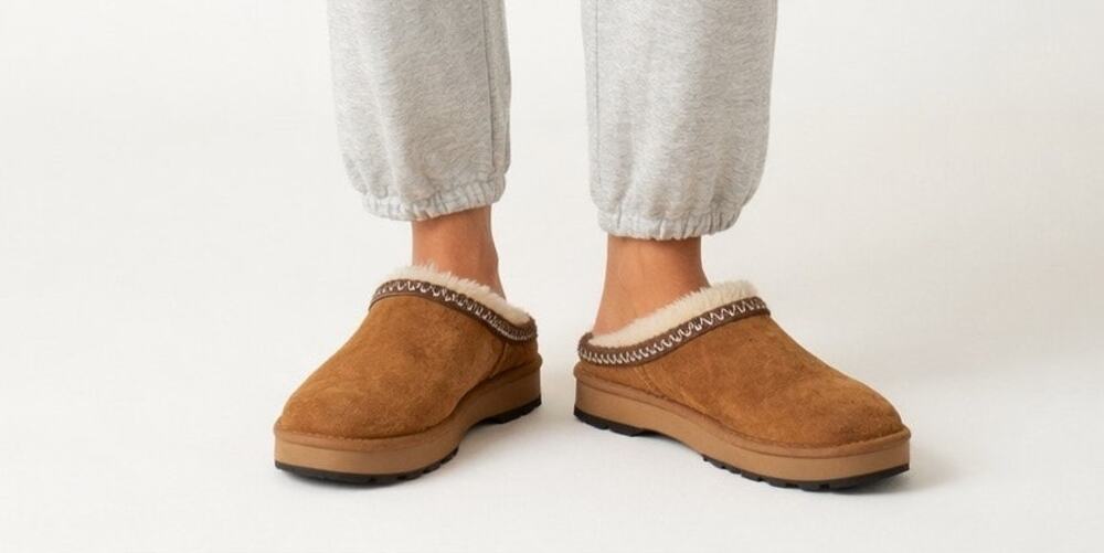 EMU Australia Suede Sheepskin Lined Clog Slippers Brown W10 M9 Cozy